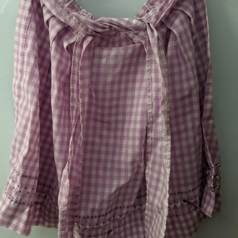 Vtg Purple Gingham Apron with Embroidery and Rick Rack 17